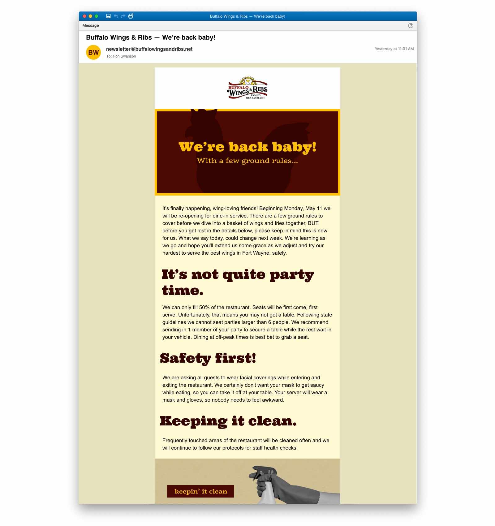Buffalo Wings & Ribs - Email Newsletter