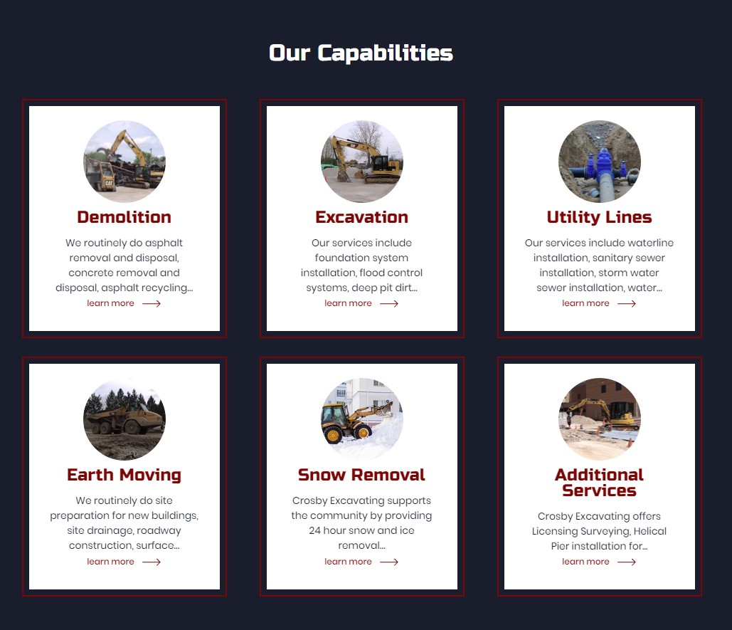 Crosby's new website features their areas of expertise