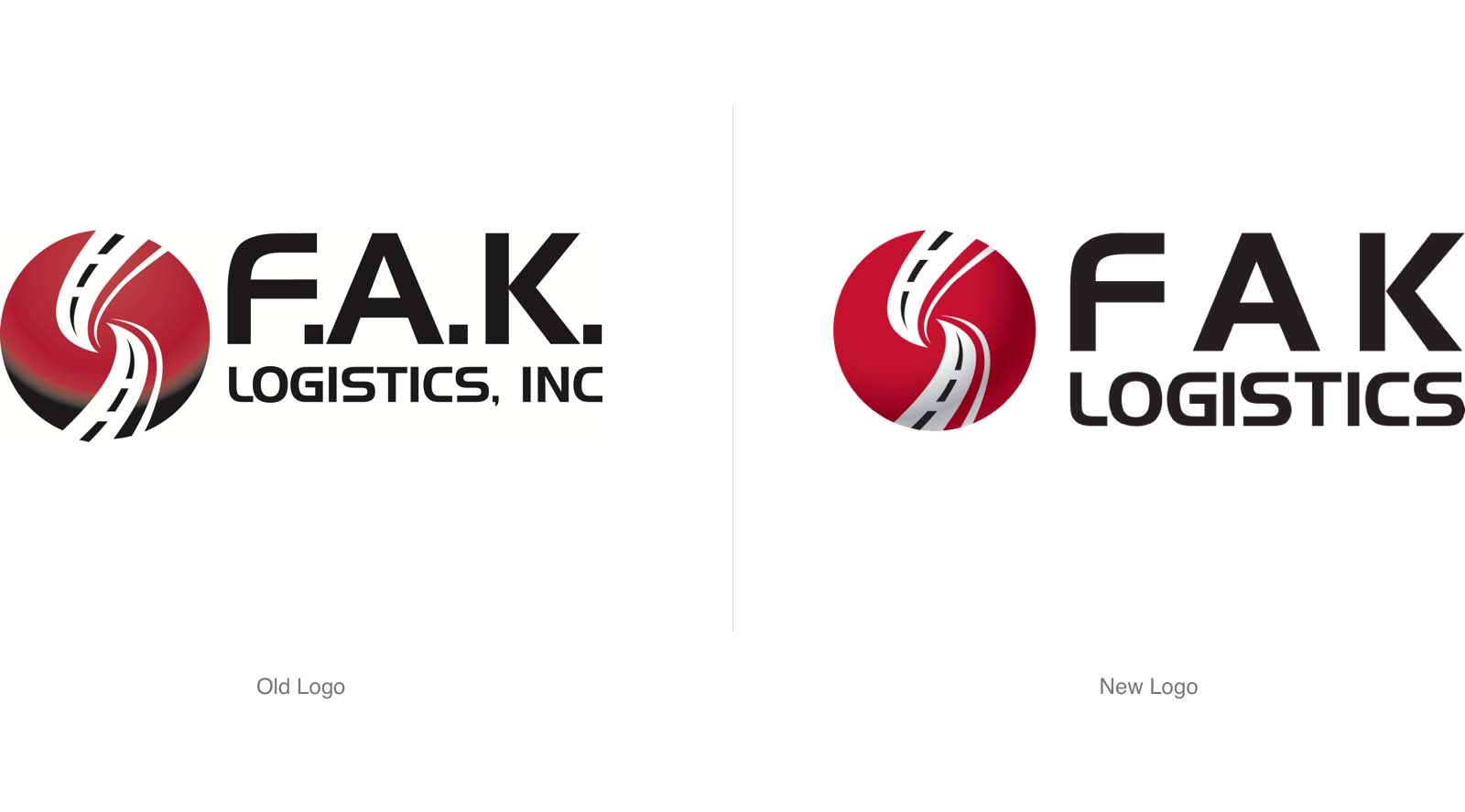 Previous and refreshed logo for F.A.K. Logistics.