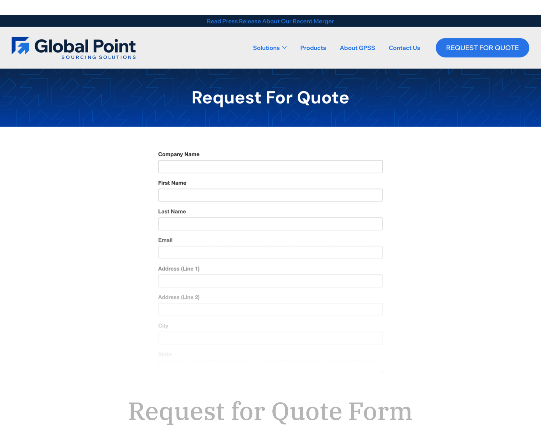 Request for Quote form on the new GPSS website.